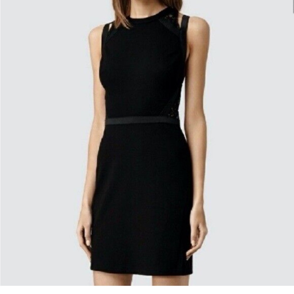 All Saints Black & Lace Mini Dress with Zipper Detail